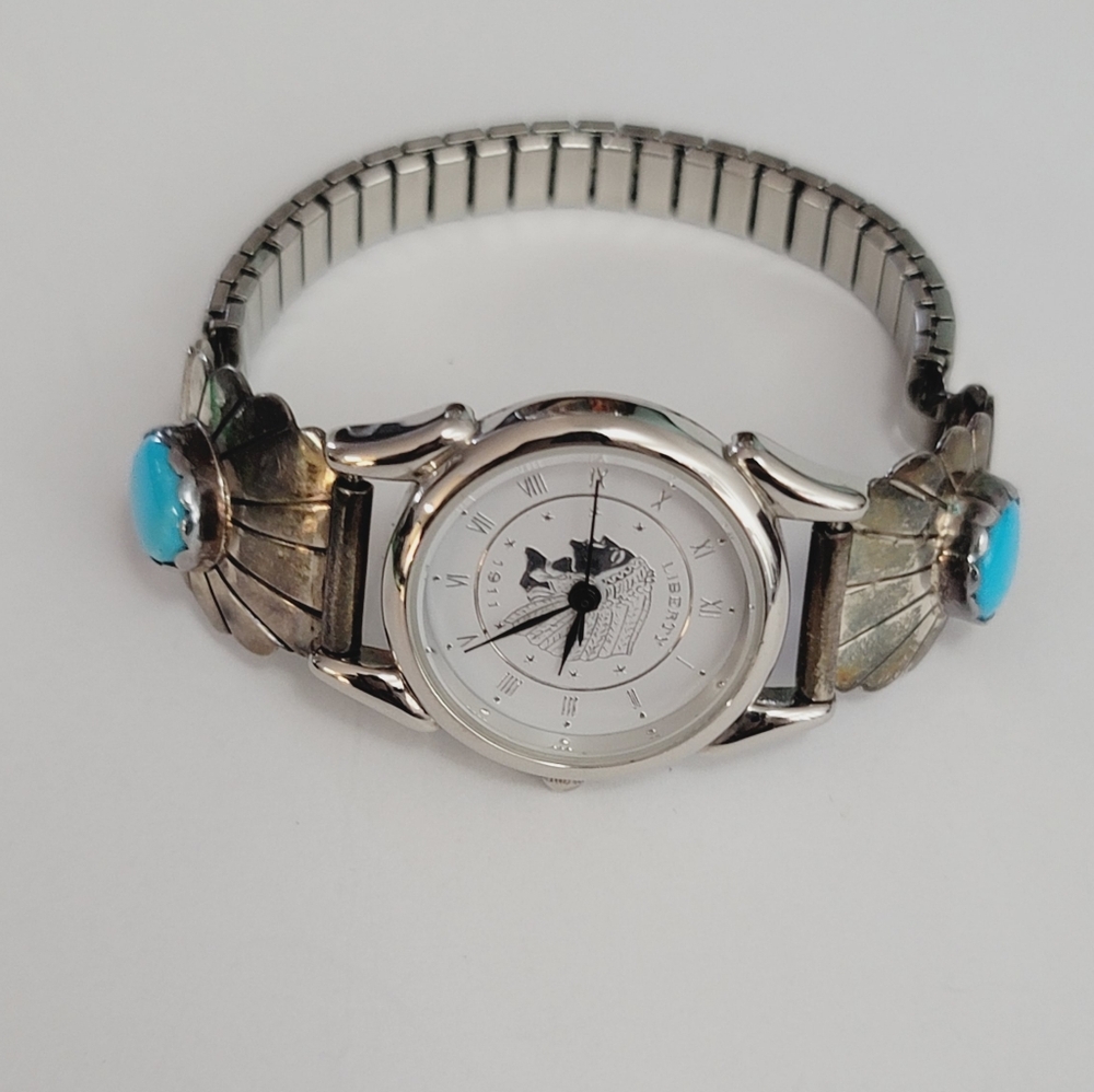 H Signed Southwest Traditions sterling silver with turquoise Watch